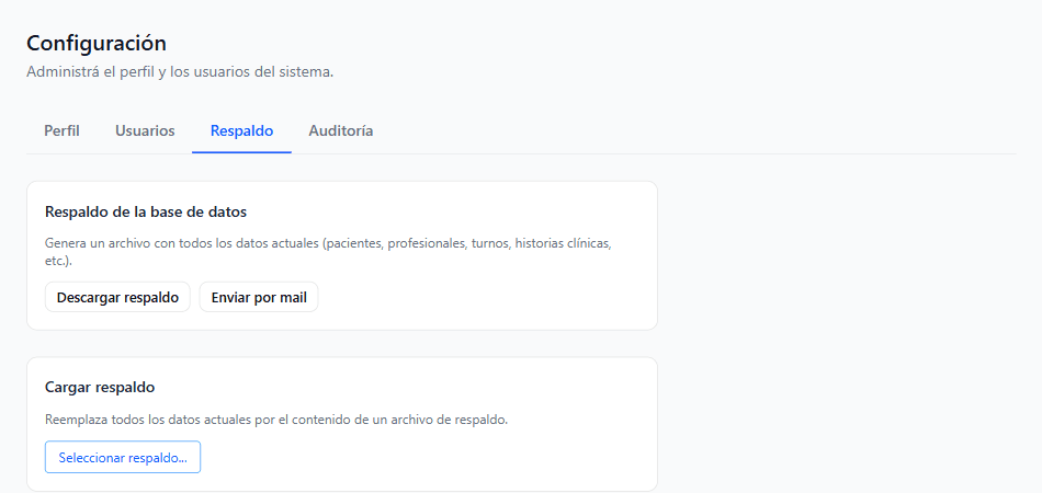 Respaldo de la base de datos
