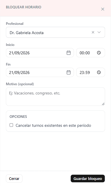 Bloquear un horario o día de atención