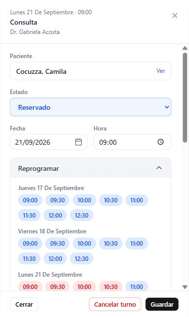 Ver los horarios disponibles de un profesional