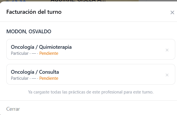 Cargar varias prácticas en el mismo turno