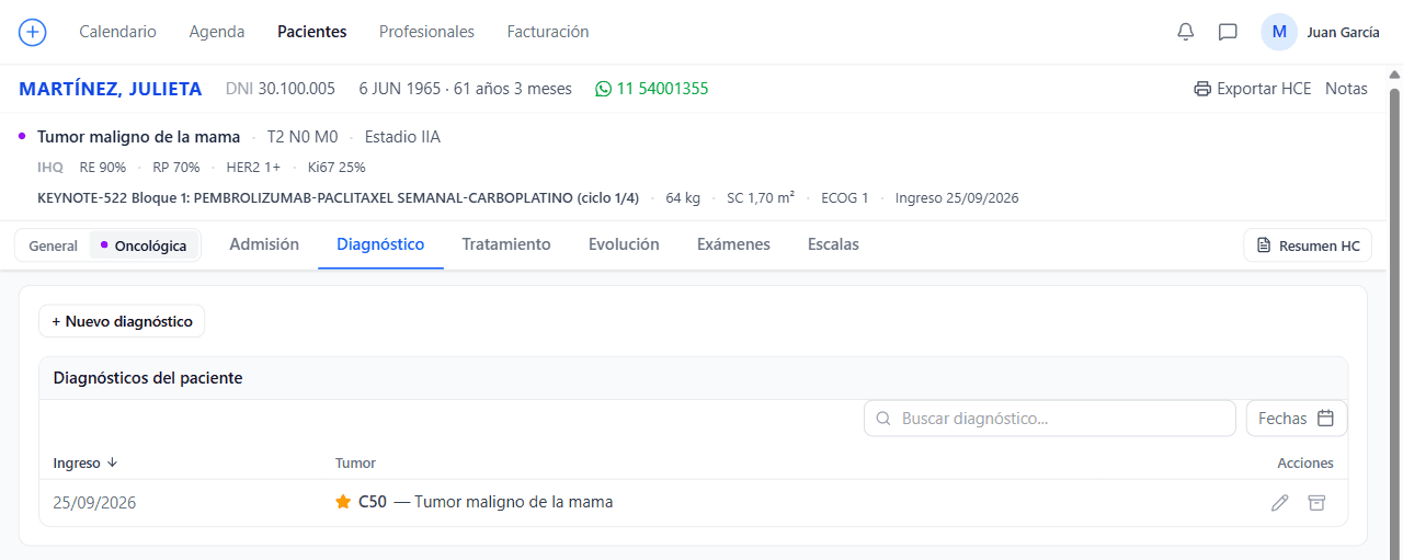 Cargar el diagnóstico oncológico