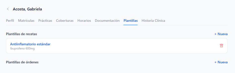 Plantillas de recetas y órdenes