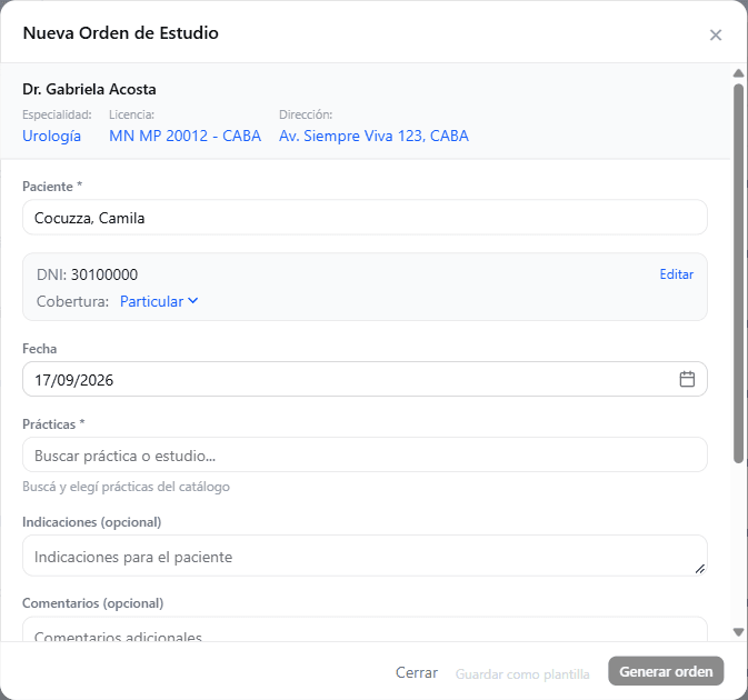 Generar una orden de estudio