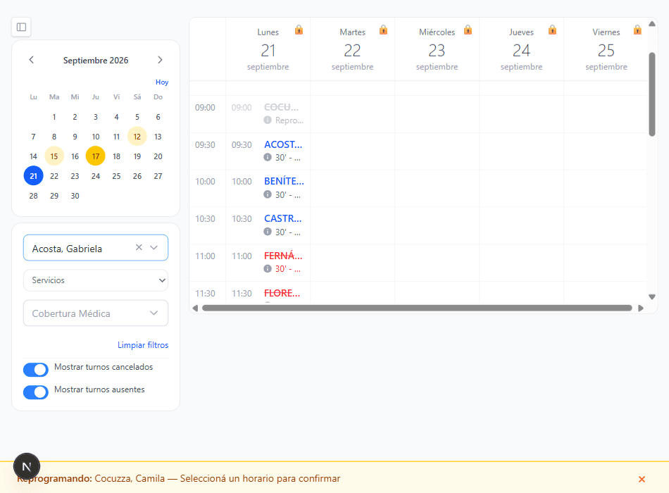 Reprogramar un turno desde el Calendario
